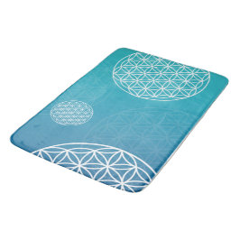 フラワーオブライフブルー/ターコイズバデマット バスマット