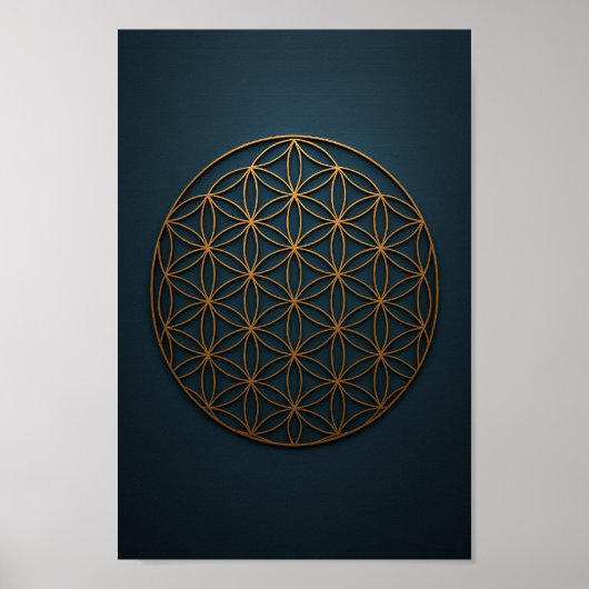 フラワーオブライフブルー&ブロンズ ポスター (正面)