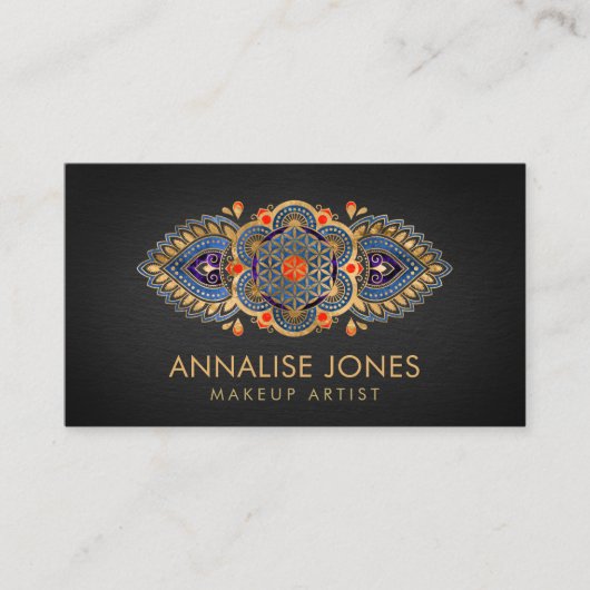 フラワーオブライフラグジュアリーカラフルオーナメント  名刺 (正面)