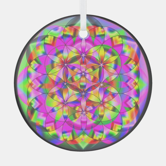 フラワーオブライフレインボーガラスオーナメント ガラスオーナメント (正面)