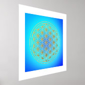 フラワーオブライフ曼荼羅シンボルブルー金ゴールド 箔ポスター (レイダウン)