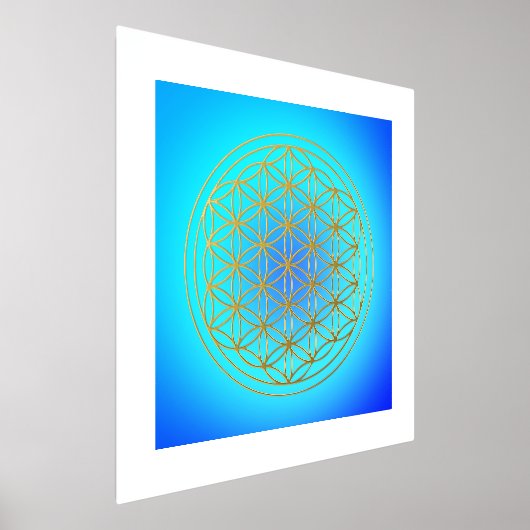 フラワーオブライフ曼荼羅シンボルブルー金ゴールド 箔ポスター (レイダウン)