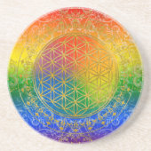 フラワーオブライフ – オーナメントレインボー金ゴールド コースター (正面)