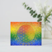 フラワーオブライフ – オーナメントレインボー金ゴールド ポストカード (スタンド正面)