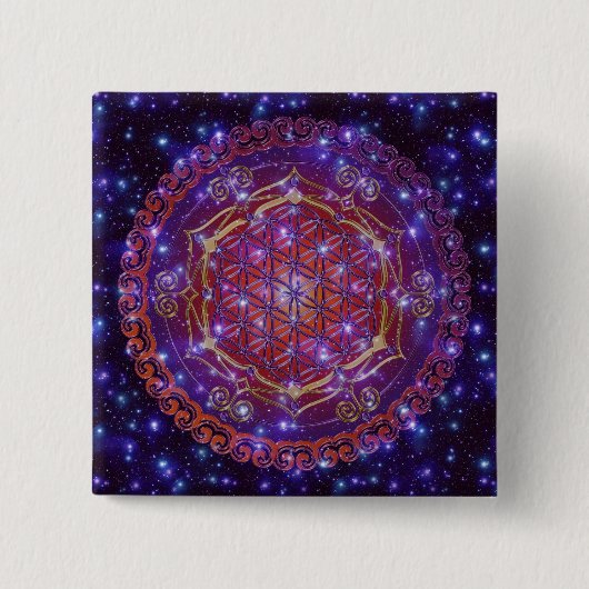 フラワーオブライフ/ブルームデレベンスオーナメントIスクエア 缶バッジ (正面)