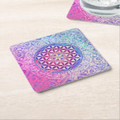 フラワーオブライフ/ブルームデレベンス – オーナメントV スクエアペーパーコースター (アングル)