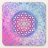 フラワーオブライフ/ブルームデレベンス – オーナメントV スクエアペーパーコースター (正面)