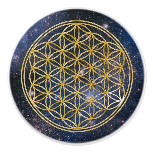 フラワーオブライフ/ブルームデレベンス – 金ゴールド銀河系 セラミックノブ (正面)