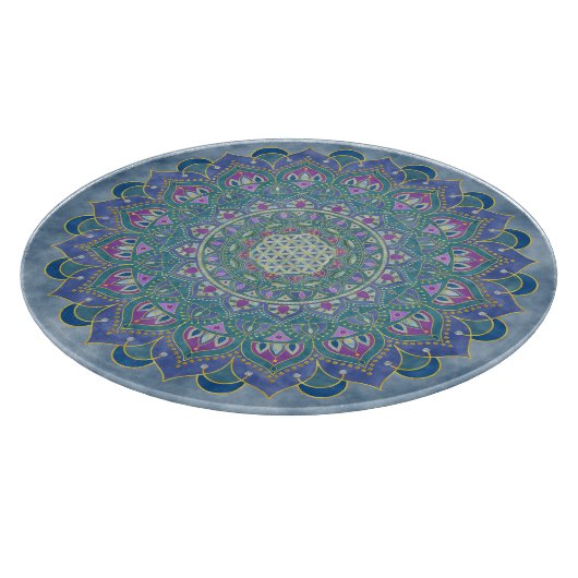 フラワーオブライフ – マンダラインドスタイル1 カッティングボード (角)