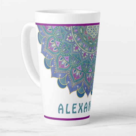 フラワーオブライフ – マンダラインドスタイル1 カフェラテマグ (左アングル)