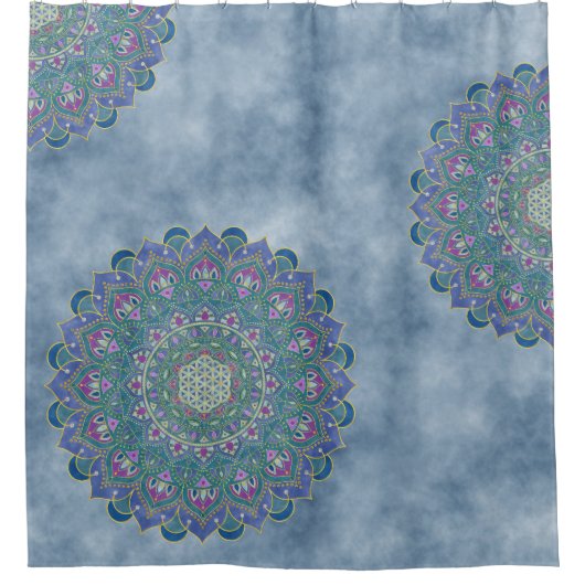フラワーオブライフ – マンダラインドスタイル1 シャワーカーテン (正面)