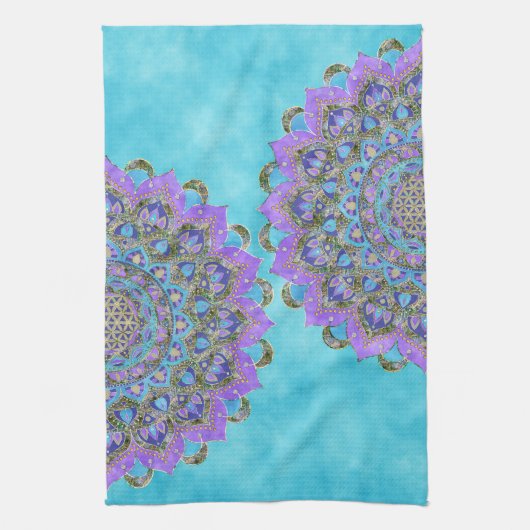 フラワーオブライフ – マンダラインドスタイル2 キッチンタオル (縦)