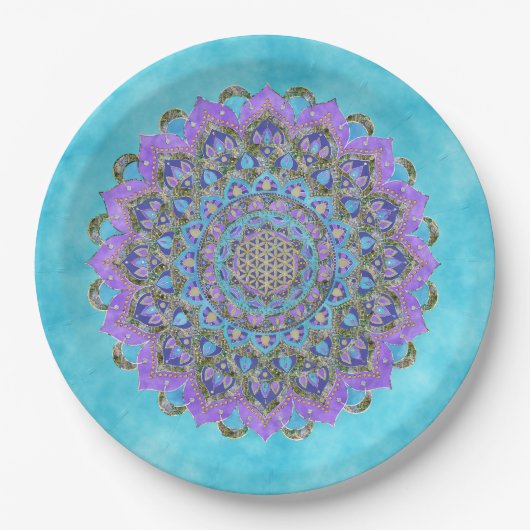フラワーオブライフ – マンダラインドスタイル2 ペーパープレート (正面)