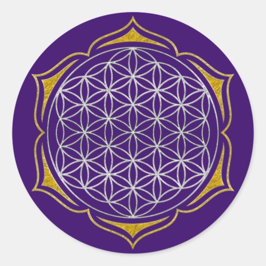 フラワーオブライフ – ロータスシルバー金ゴールド ラウンドシール (正面)