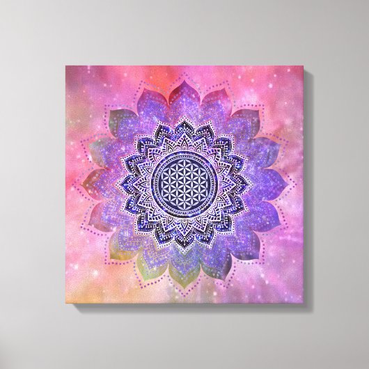 フラワーオブライフ – ヴィンテージスタイル銀河系宇宙1 キャンバスプリント (正面)