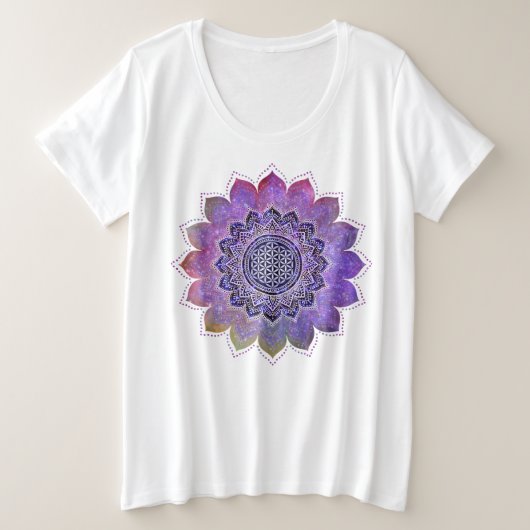 フラワーオブライフ – ヴィンテージスタイル銀河系宇宙1 プラスサイズTシャツ (デザイン正面)