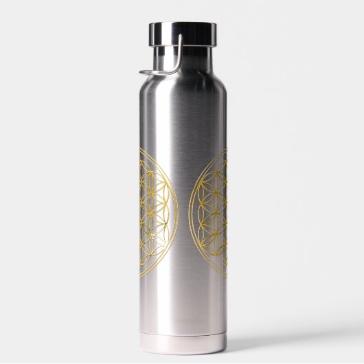 フラワーオブライフ – 聖なる幾何学黄金のスタイル ウォーターボトル (右面)