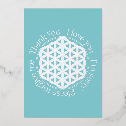 フラワーオブライフHo'oponopono Blue & White 箔シーズンカード (正面)