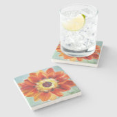 フラワーオレンジアート絵画の大理石コースター ストーンコースター (横)