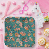 フラワーオレンジグリーン植物模様イベント ペーパープレート (パーティー)