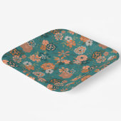 フラワーオレンジグリーン植物模様イベント ペーパープレート (傾斜あり)