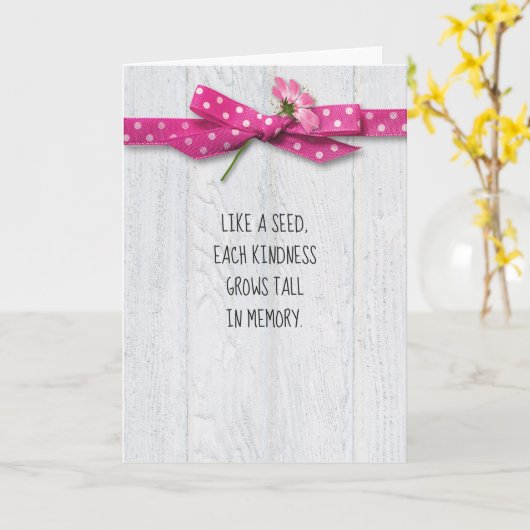 フラワーオンピンク水玉模様ボウ感謝していユー カード (黄色い花)