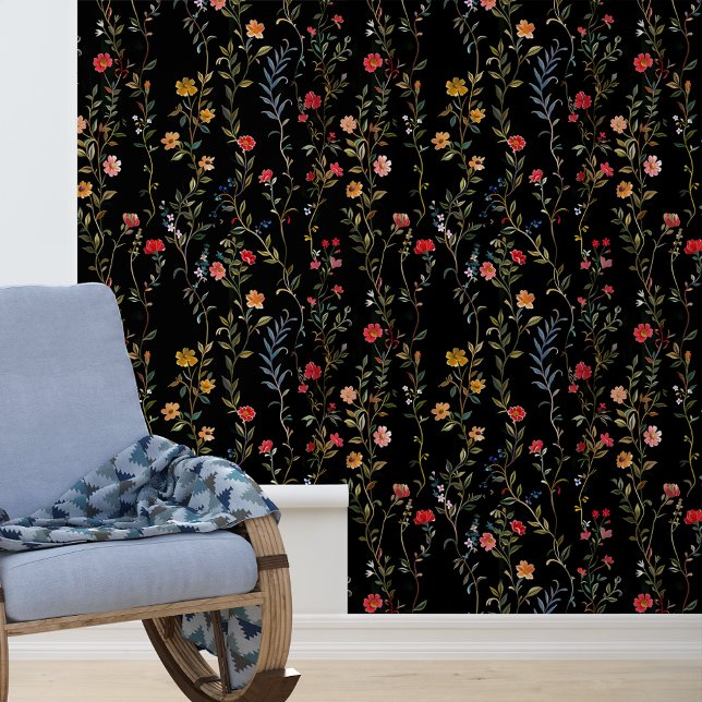 フラワーオンブラックつる植物 壁紙 (クリエイターアップロード済み)