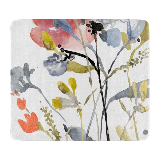 フラワーオーバーレイ – 水彩パステル花 カッティングボード (正面)