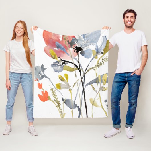 フラワーオーバーレイ – 水彩パステル花 フリースブランケット (インサイチュ)