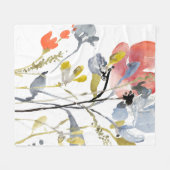 フラワーオーバーレイ – 水彩パステル花 フリースブランケット (正面(横))