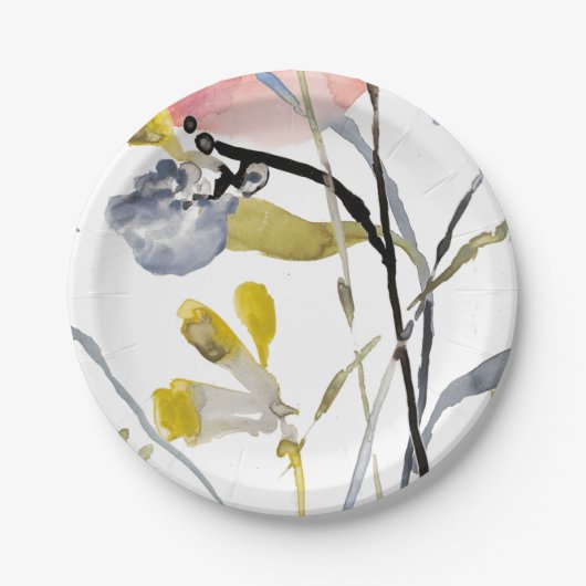 フラワーオーバーレイ – 水彩パステル花 ペーパープレート (正面)