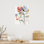 フラワーオーバーレイ – 水彩パステル花 ポスター (キッチン)