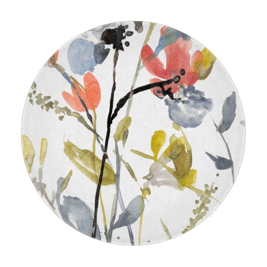 フラワーオーバーレイ – 水彩花と茎 カッティングボード (正面)