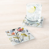 フラワーオーバーレイ – 水彩花と茎 ガラスコースター (アングル)