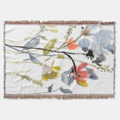 フラワーオーバーレイ – 水彩花と茎 スローブランケット (正面)