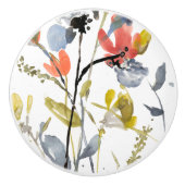 フラワーオーバーレイ – 水彩花と茎 セラミックノブ (正面)