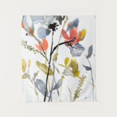 フラワーオーバーレイ – 水彩花と茎 タペストリー (正面)