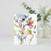 フラワーオーバーレイ – 水彩花と茎 ポストカード (スタンド正面)