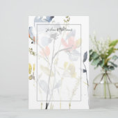 フラワーオーバーレイ-水彩花と茎 便箋 (スタンド正面)