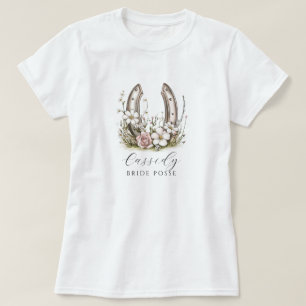 フラワーカウガールブライドポッセフラワーホースシュー Tシャツ