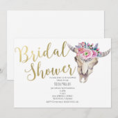 フラワーカウ スカル ゴールド 結婚式前パーティーの招待状 招待状 (正面/裏面)