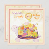 フラワーカメ子供の誕生日パーティー 招待状 (正面/裏面)