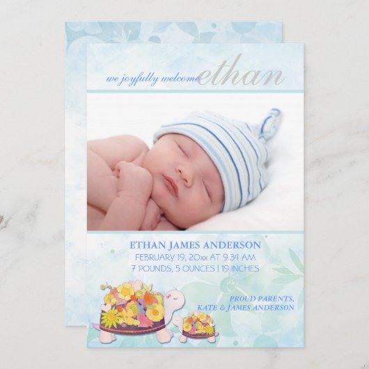 フラワーカメ男の赤ちゃん誕生のお知らせ 案内状 (正面/裏面)