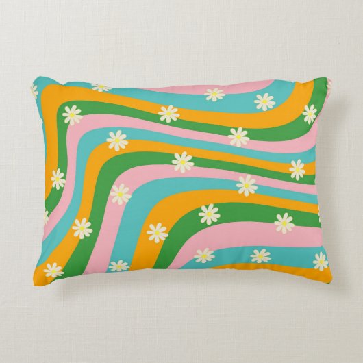 フラワーカラフルグルービーストライプボホパターン アクセントクッション (正面)