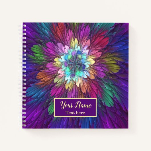 フラワーカラフルサイケデリック抽象芸術のフラクタル名 ノートブック (正面)