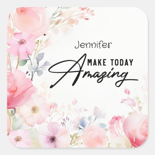 フラワーカラフルステッ感動的カー スクエアシール (正面)