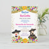 フラワーカラフルズセニョールまたはセニョリタの性別表示  招待状 (スタンド正面)