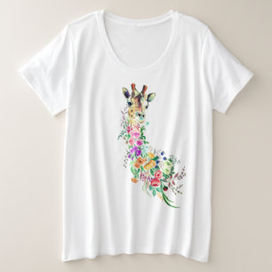 フラワーカラフルズブーケキリンスケッチモダン プラスサイズTシャツ