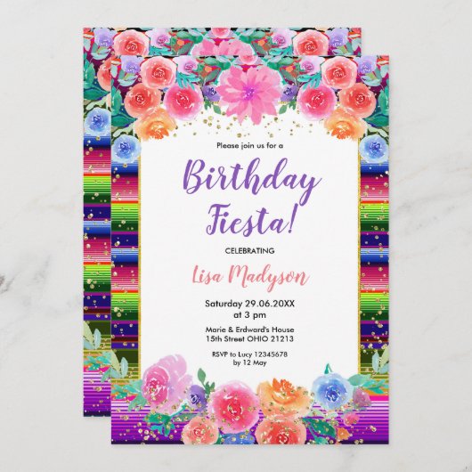 フラワーカラフルズ誕生日フェスタパーティー 招待状 (正面/裏面)