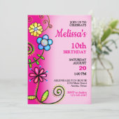 フラワーカラフルドードルバースデーパーティーの招待 招待状 (スタンド正面)